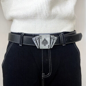 Y2k 2000s vintage chrome deck of cards black vegan leather belt